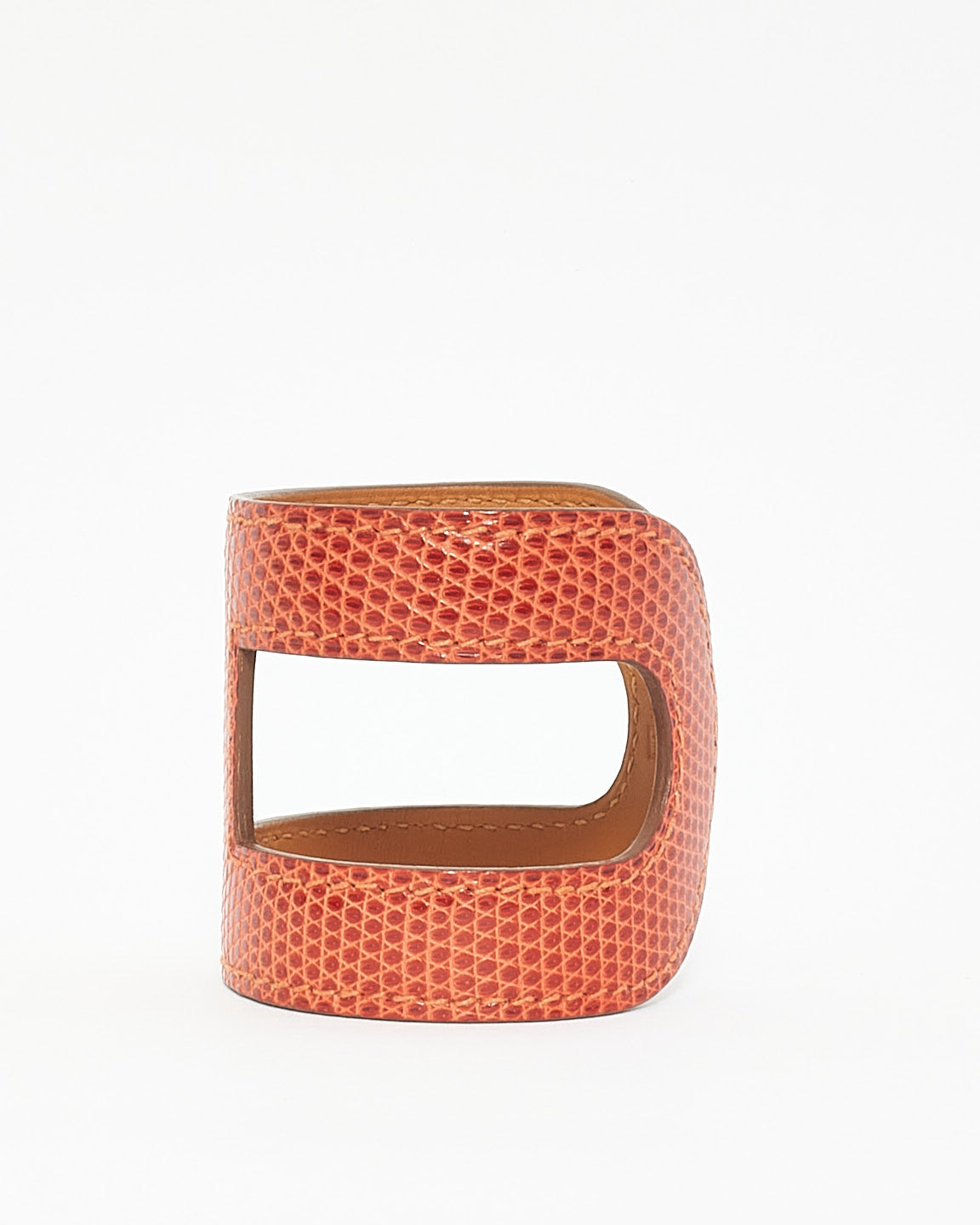 Bracelet manchette Ano en lézard orange Hermès - S