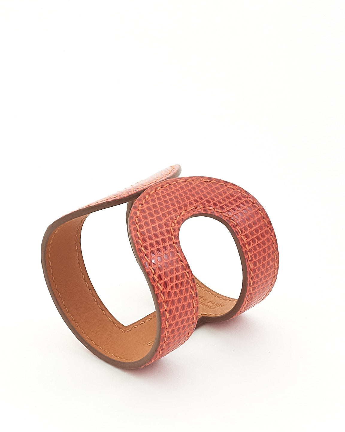 Bracelet manchette Ano en lézard orange Hermès - S