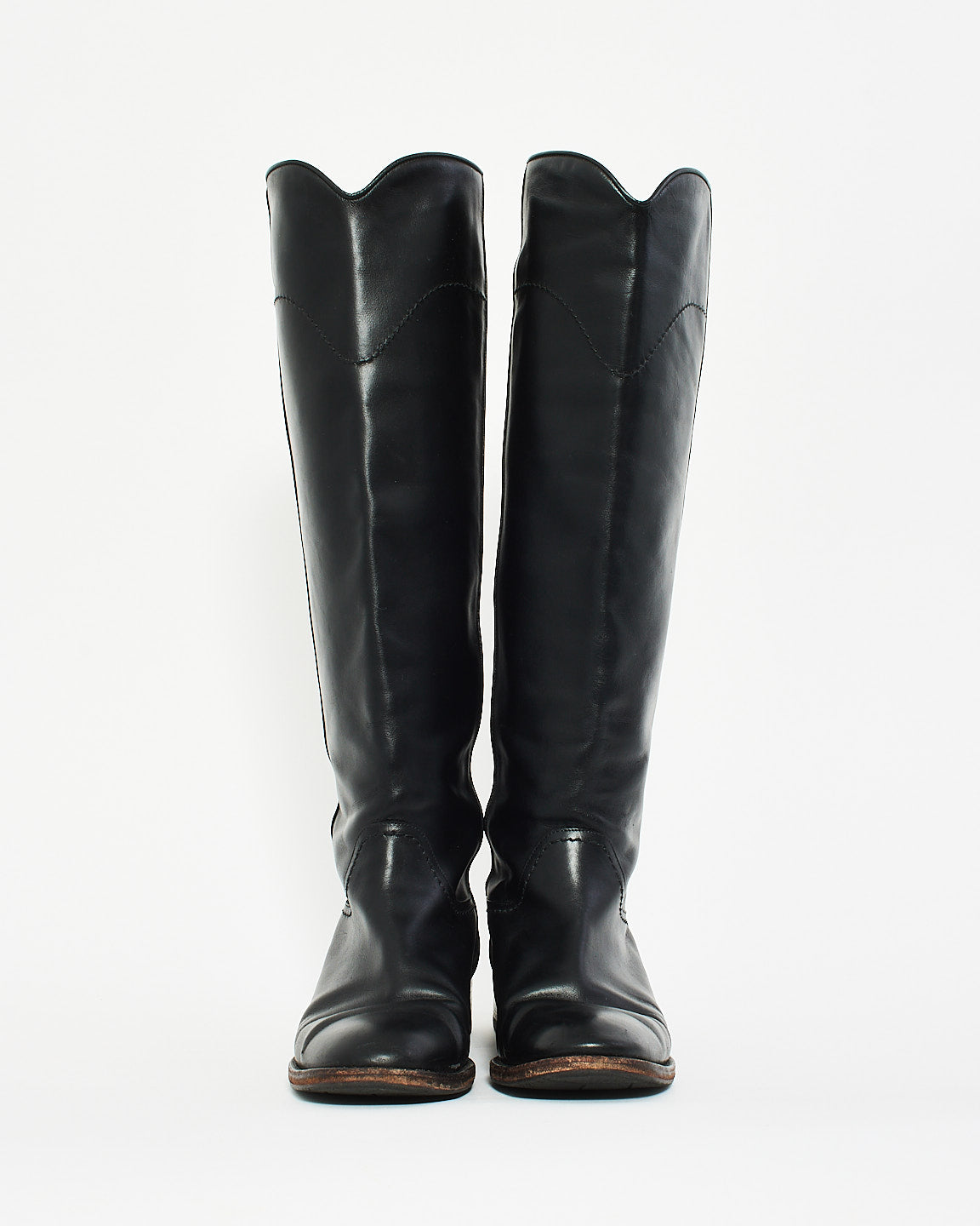 Chanel Black Leather CC Logo Riding Boots - 39