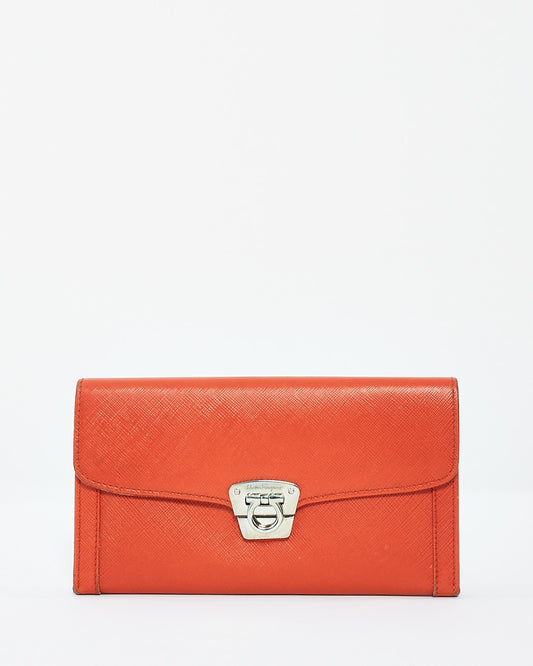 Portefeuille long en cuir rouge Salvatore Ferragamo