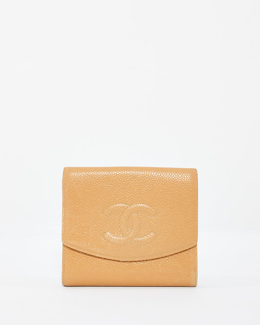 Chanel Beige Caviar Leather Timeless CC French Wallet