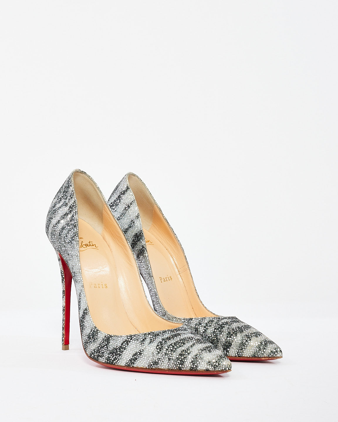 Christian Louboutin Escarpins à imprimé animal scintillant noir/argenté - 37
