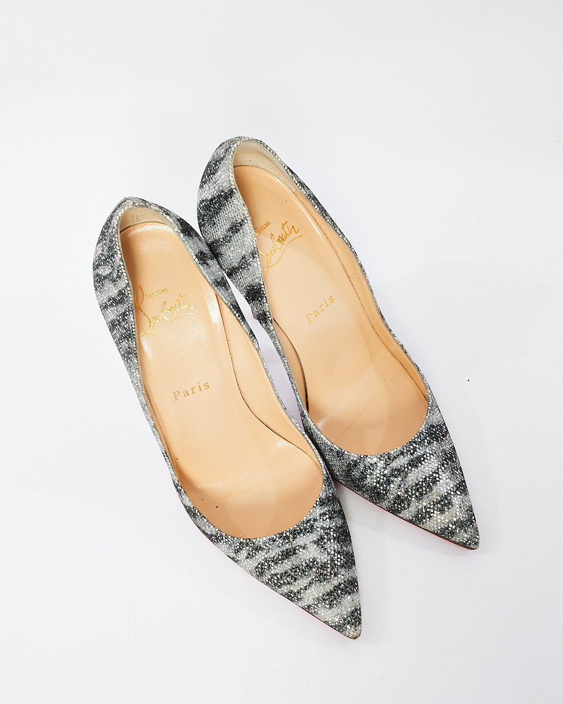 Christian Louboutin Escarpins à imprimé animal scintillant noir/argenté - 37