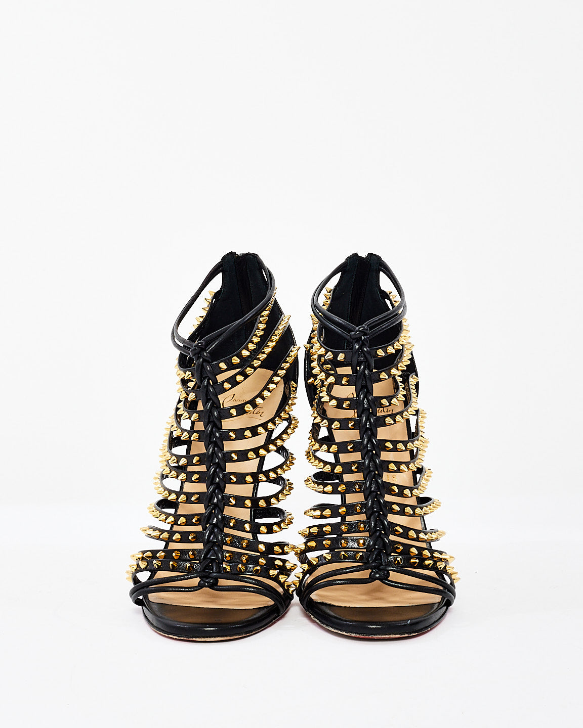 Christian Louboutin Black Studded Leather Millaclou 100mm Cage Sandals - 37