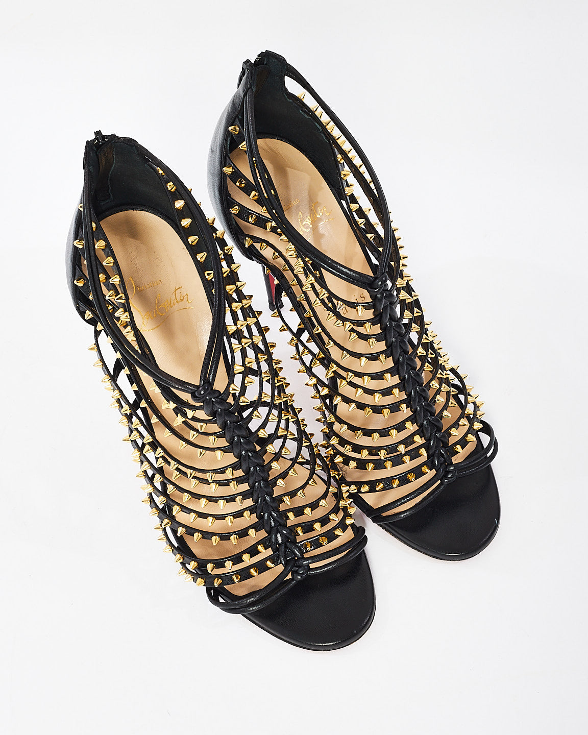 Christian Louboutin Sandales cage Millaclou 100 mm en cuir clouté noir - 37