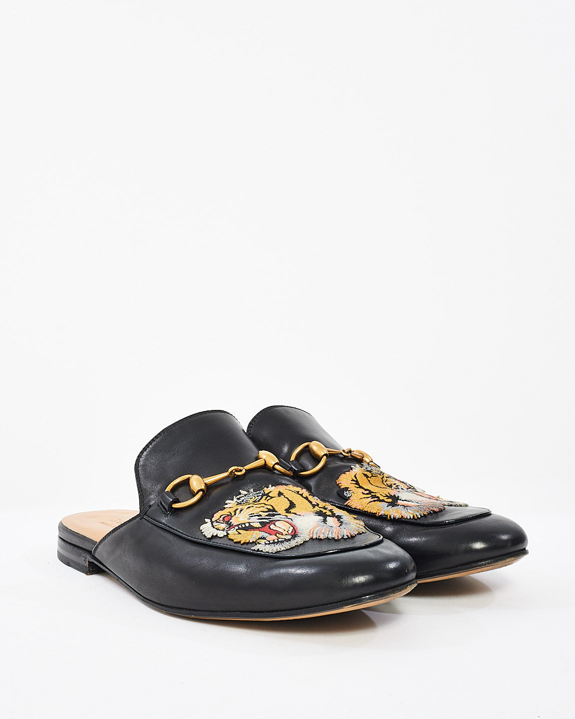 Buy Gucci Black Leather Tiger Princeton Open Back Loafer Slippers