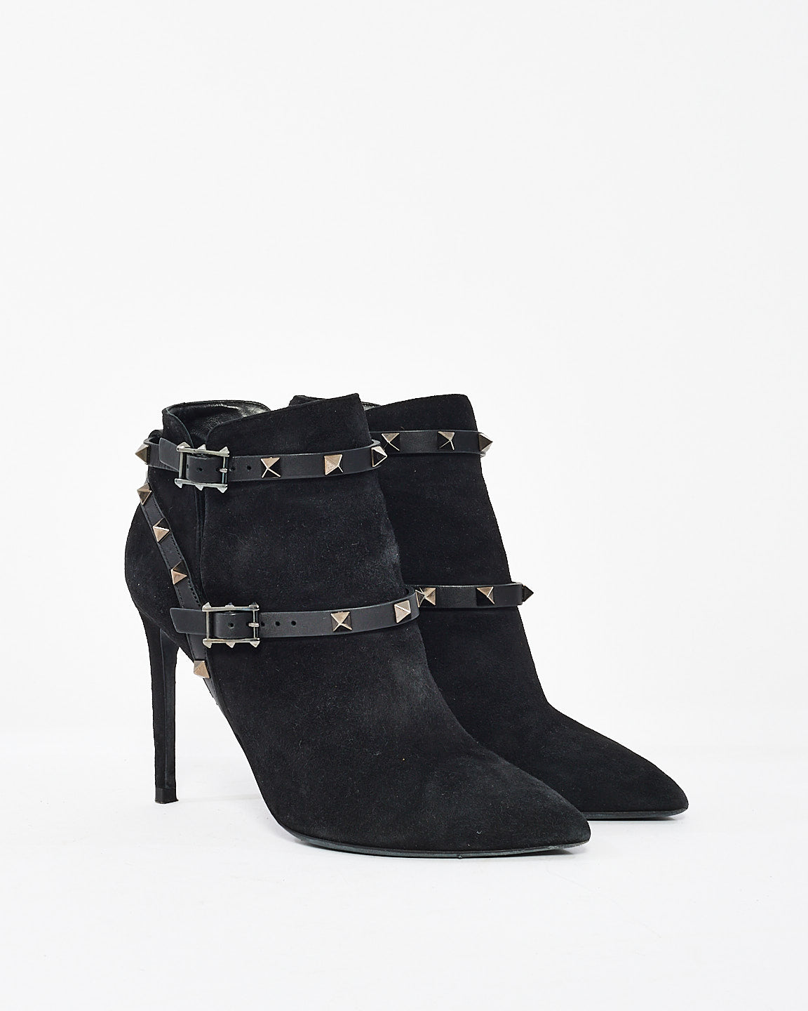 Valentino Black Suede Pointed Toe Rockstud Ankle Booties - 37