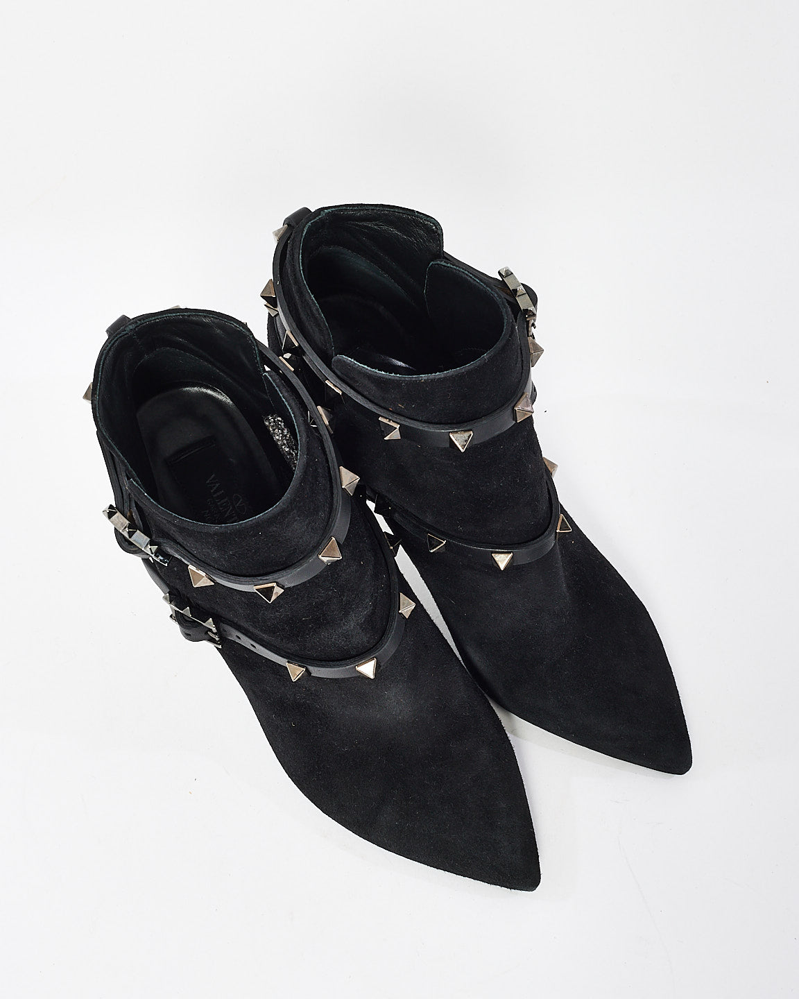 Valentino Black Suede Pointed Toe Rockstud Ankle Booties - 37