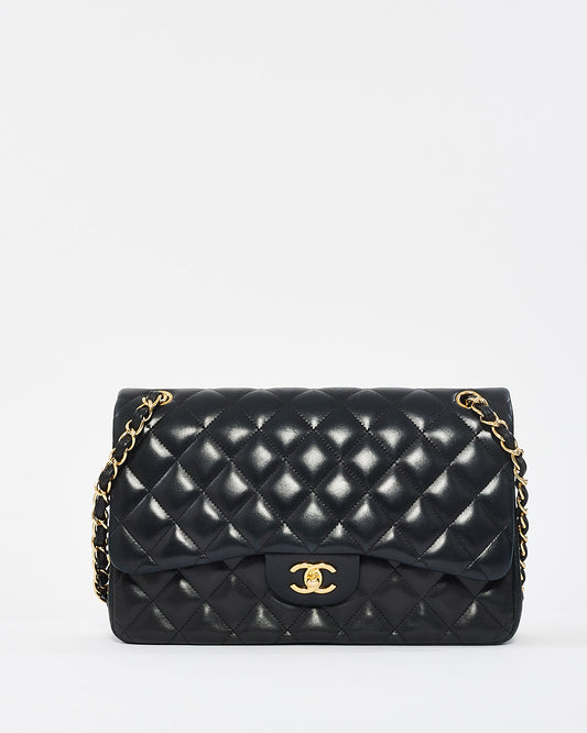 Chanel Black Lambskin Leather Jumbo Double Flap Bag with GHW