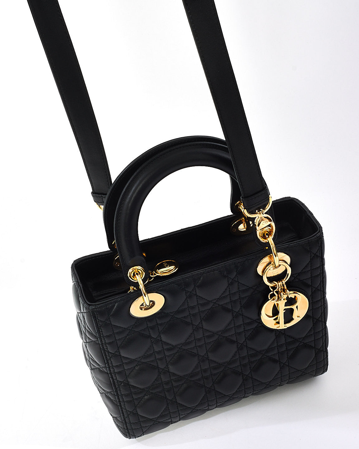 Dior Black Cannage Leather Medium Lady Dior Bag