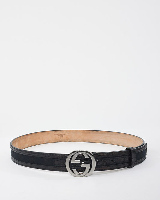 Gucci Black Canvas & Leather Interlocking GG Silver Buckle Belt - 80/32
