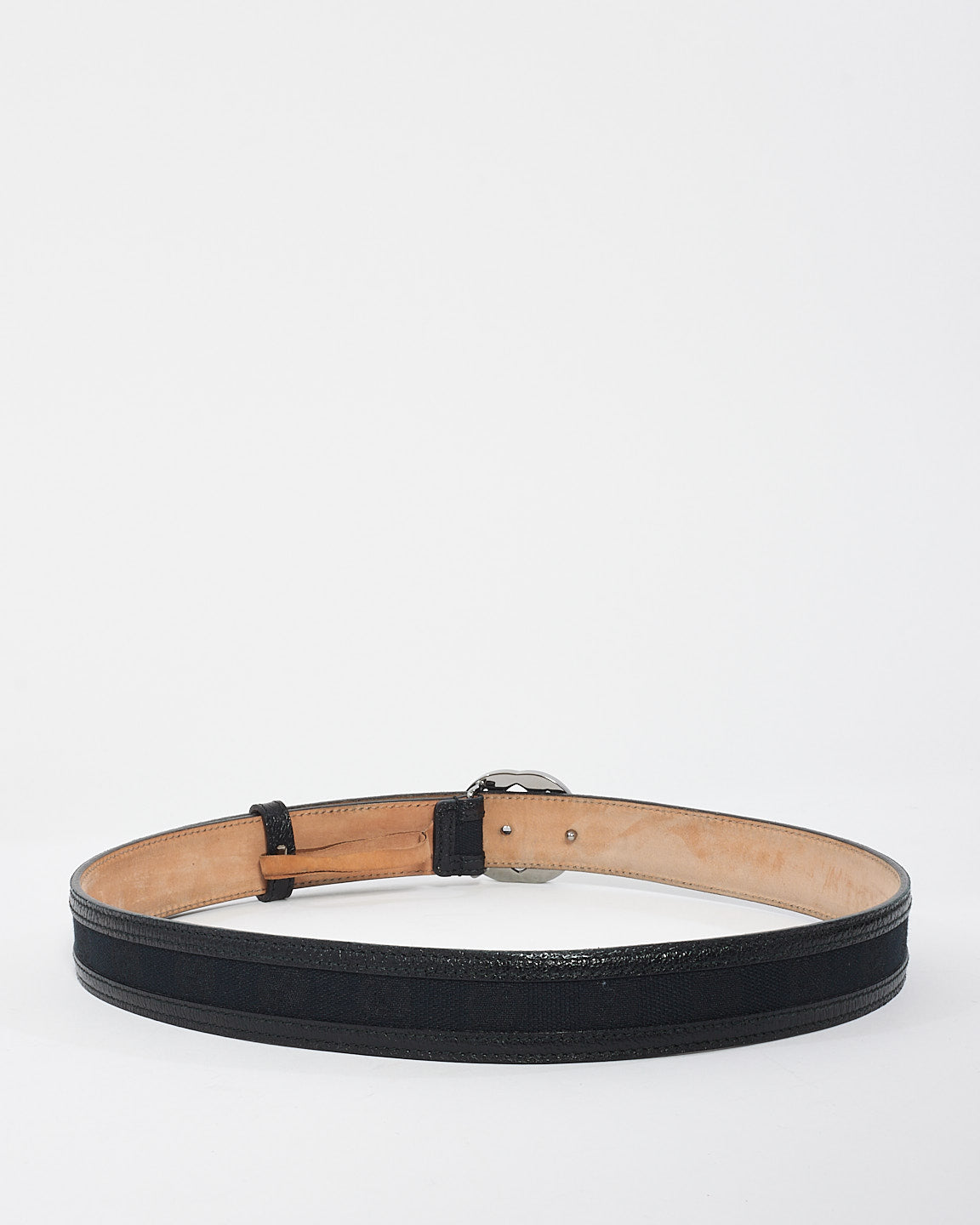 Gucci Black Canvas & Leather Interlocking GG Silver Buckle Belt - 80/32