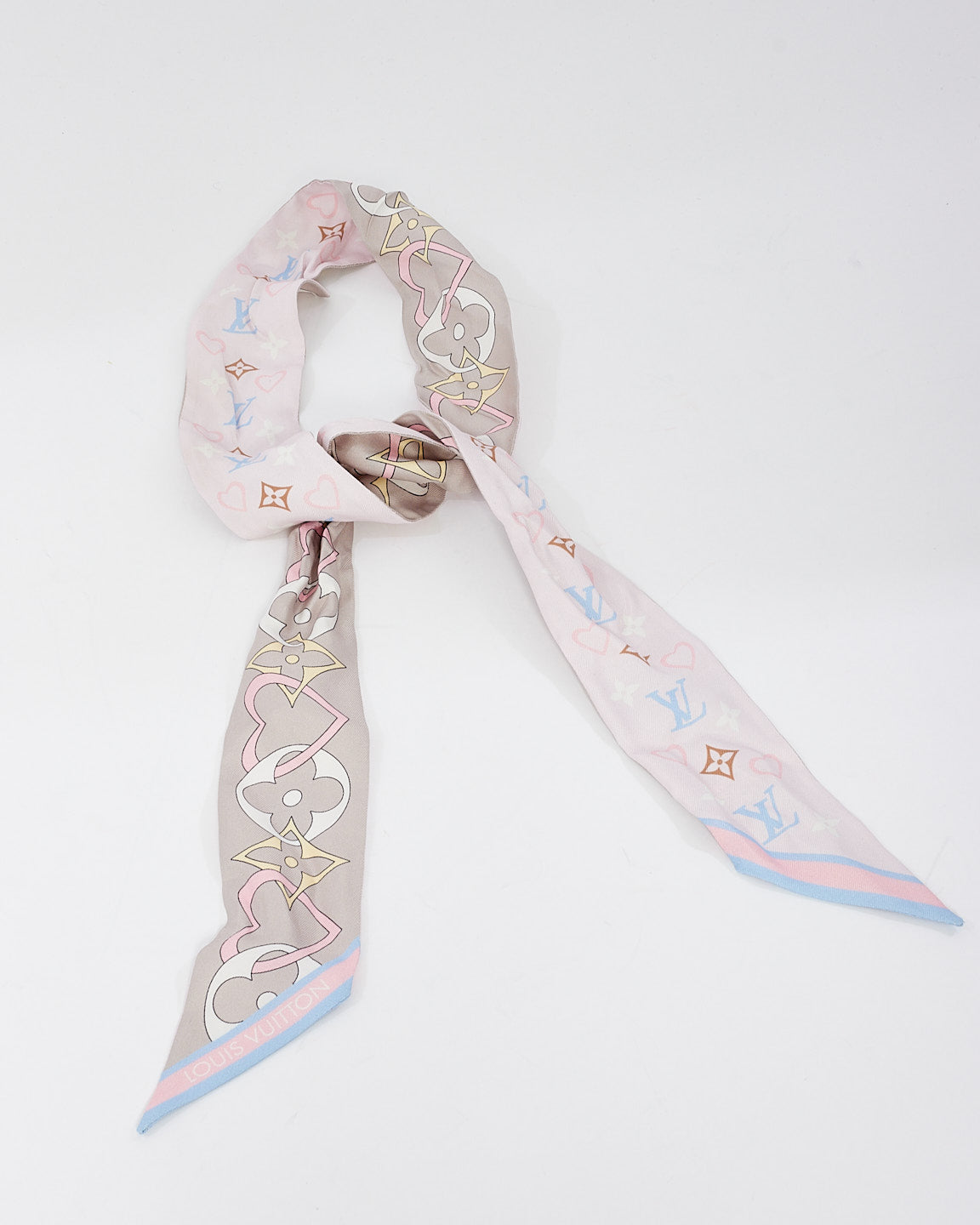 Louis Vuitton Twilly de soie coeur rose et violet