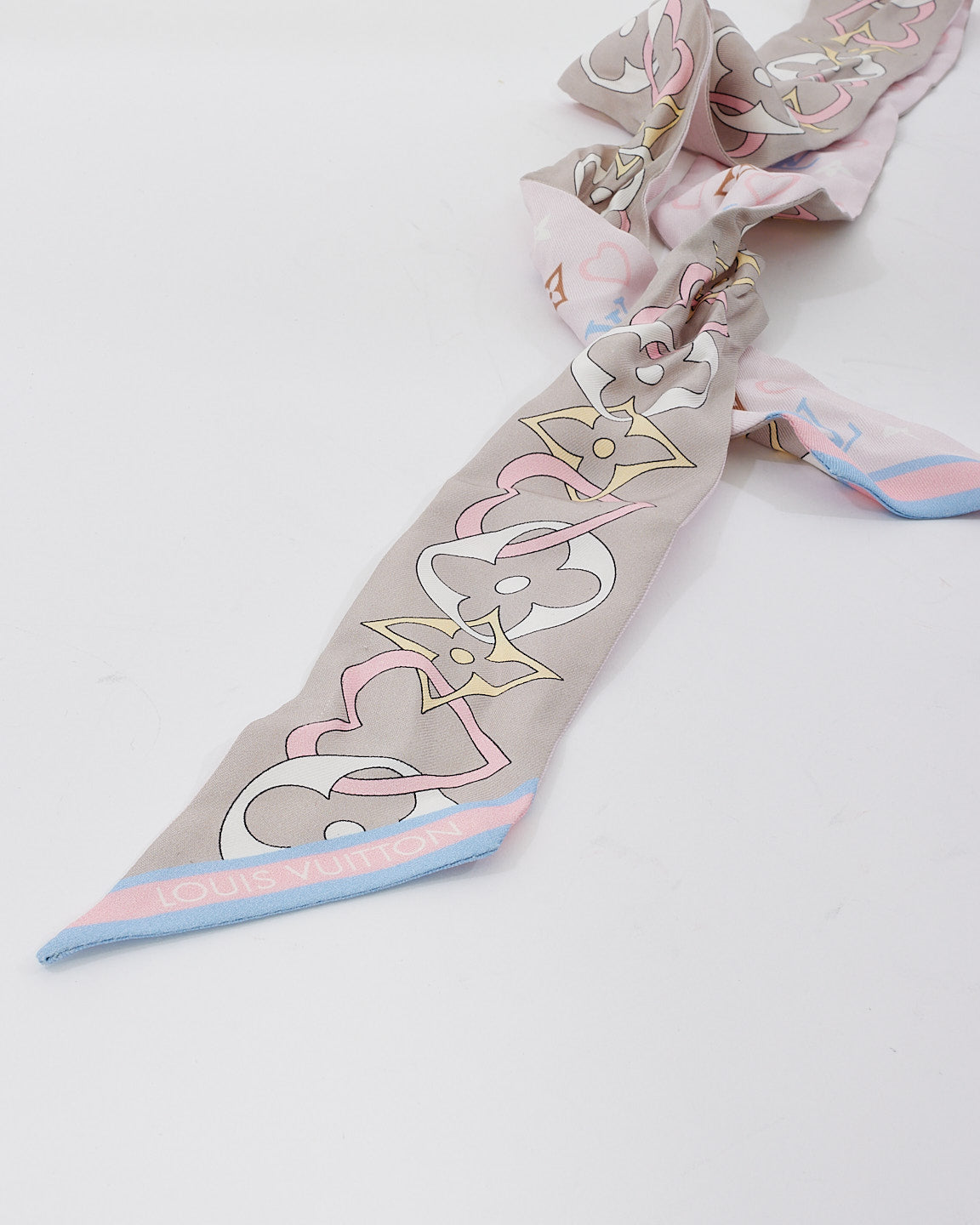 Louis Vuitton Twilly de soie coeur rose et violet