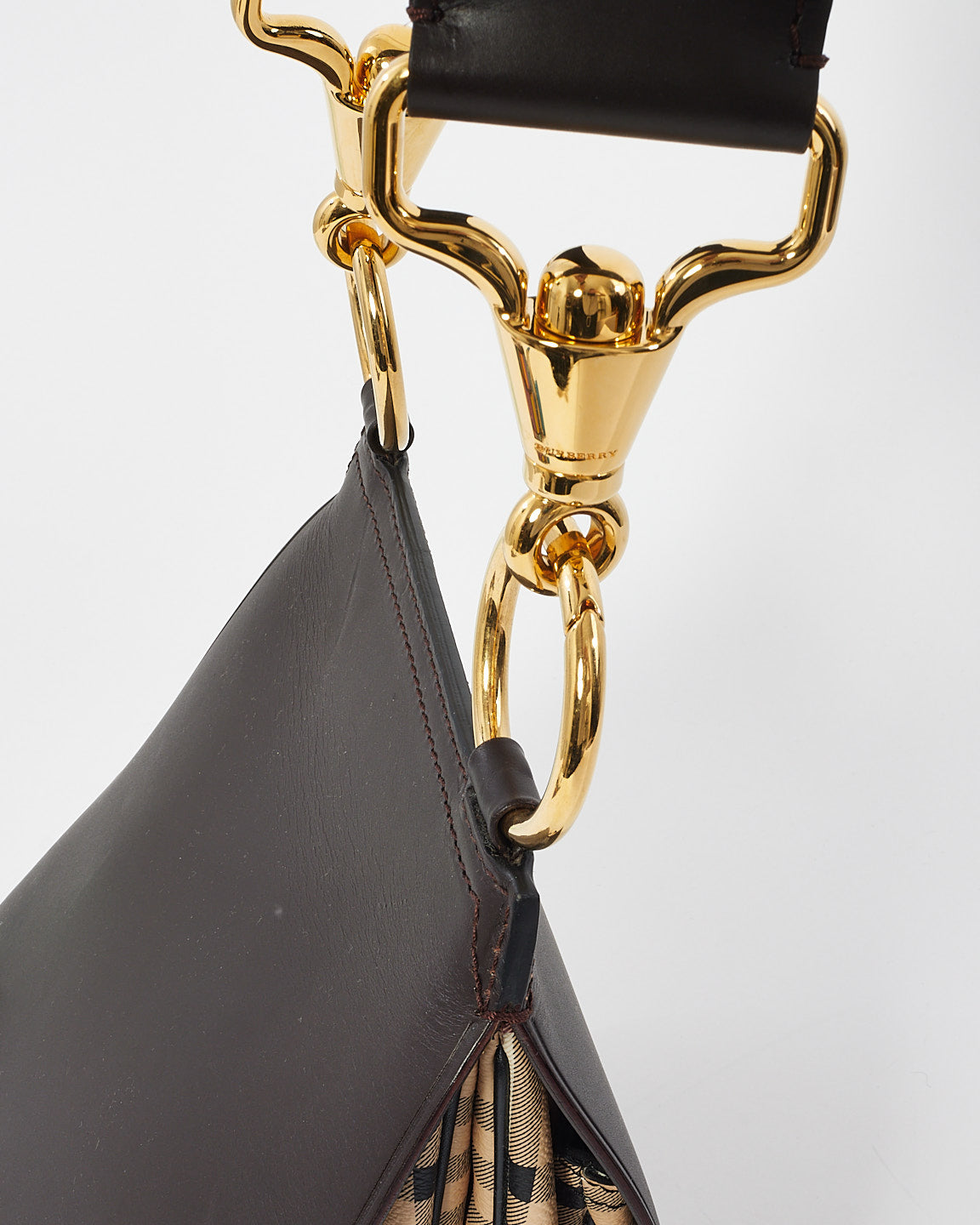 Burberry Brown Leather & Check Print Canvas Bridle Saddle Bag