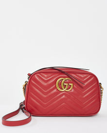  Gucci Red Matlassée Leather Small Marmont Camera Bag
