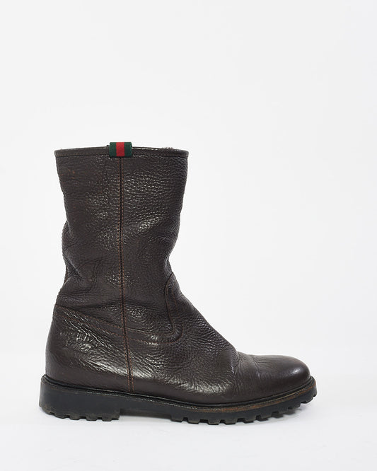 Bottes Web en cuir et fourrure marron Gucci - 37,5