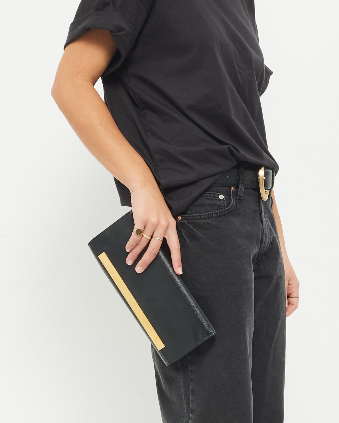 Saint Laurent Black Grained Leather Lutetia Flap Clutch