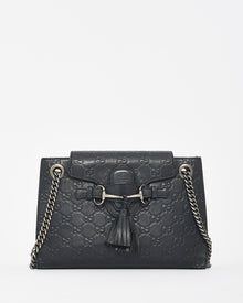  Gucci Black GG Guccissima Leather Small Emily Chain Shoulder Bag