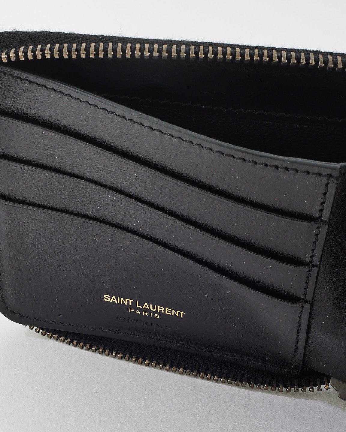 Saint Laurent Black & Brown Coated Canvas Rider California Star Compact Wallet