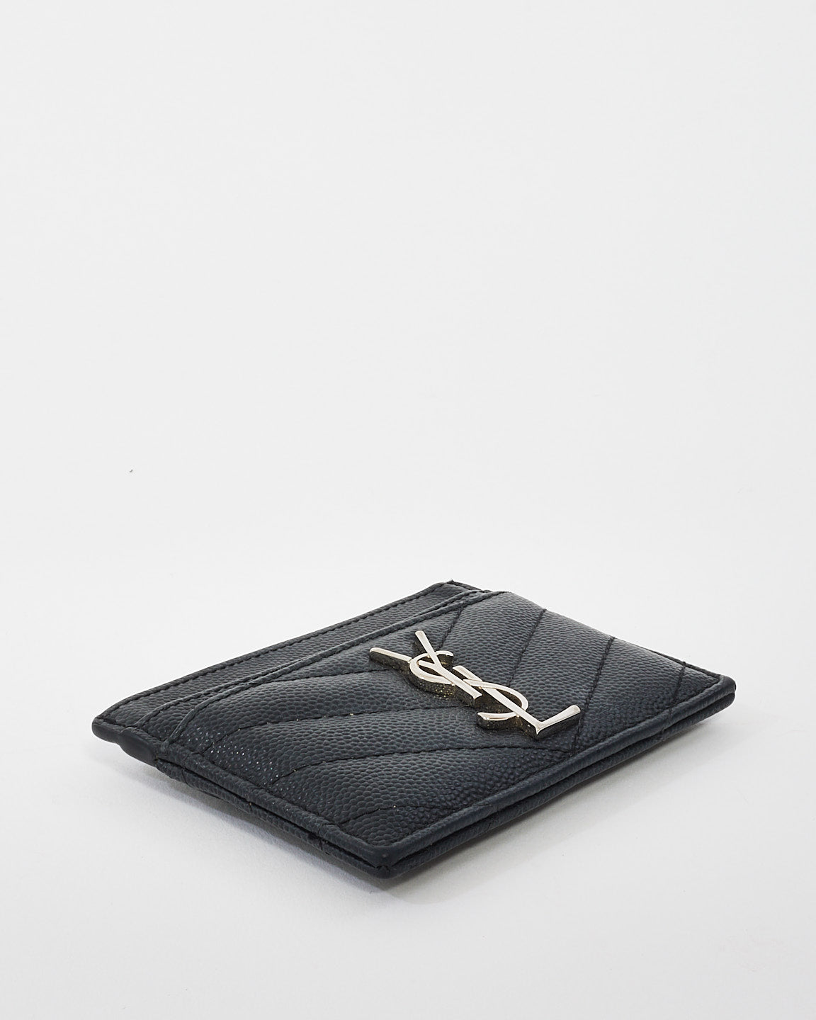Saint Laurent Black Matlassée Leather Cassandre Card Case