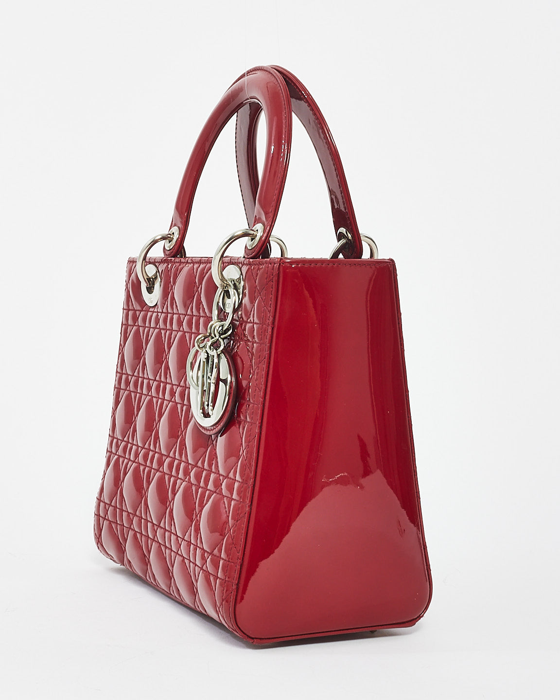 Dior Red Patent Leather Medium Lady Dior with SHW