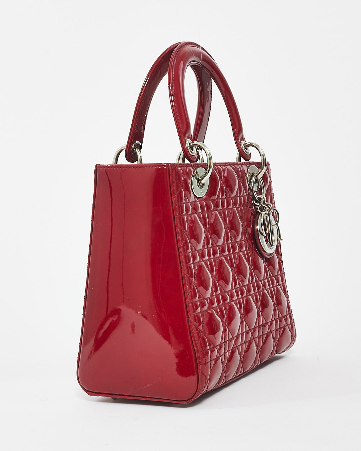 Dior Cuir Verni Rouge Medium Lady Dior avec SHW