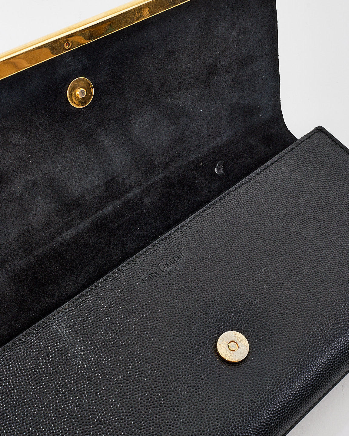 Saint Laurent Black Grained Leather Lutetia Flap Clutch