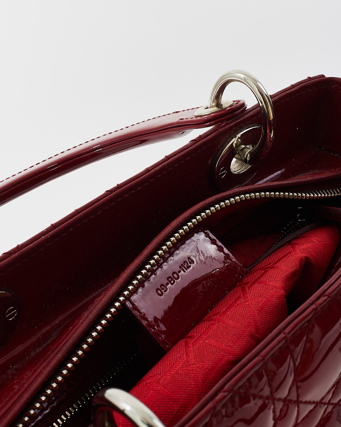 Dior Red Patent Leather Medium Lady Dior with SHW