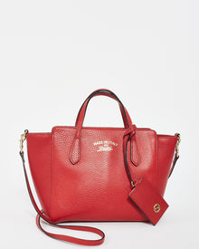  Gucci Red Grained Leather Mini Swing Tote Crossbody Bag