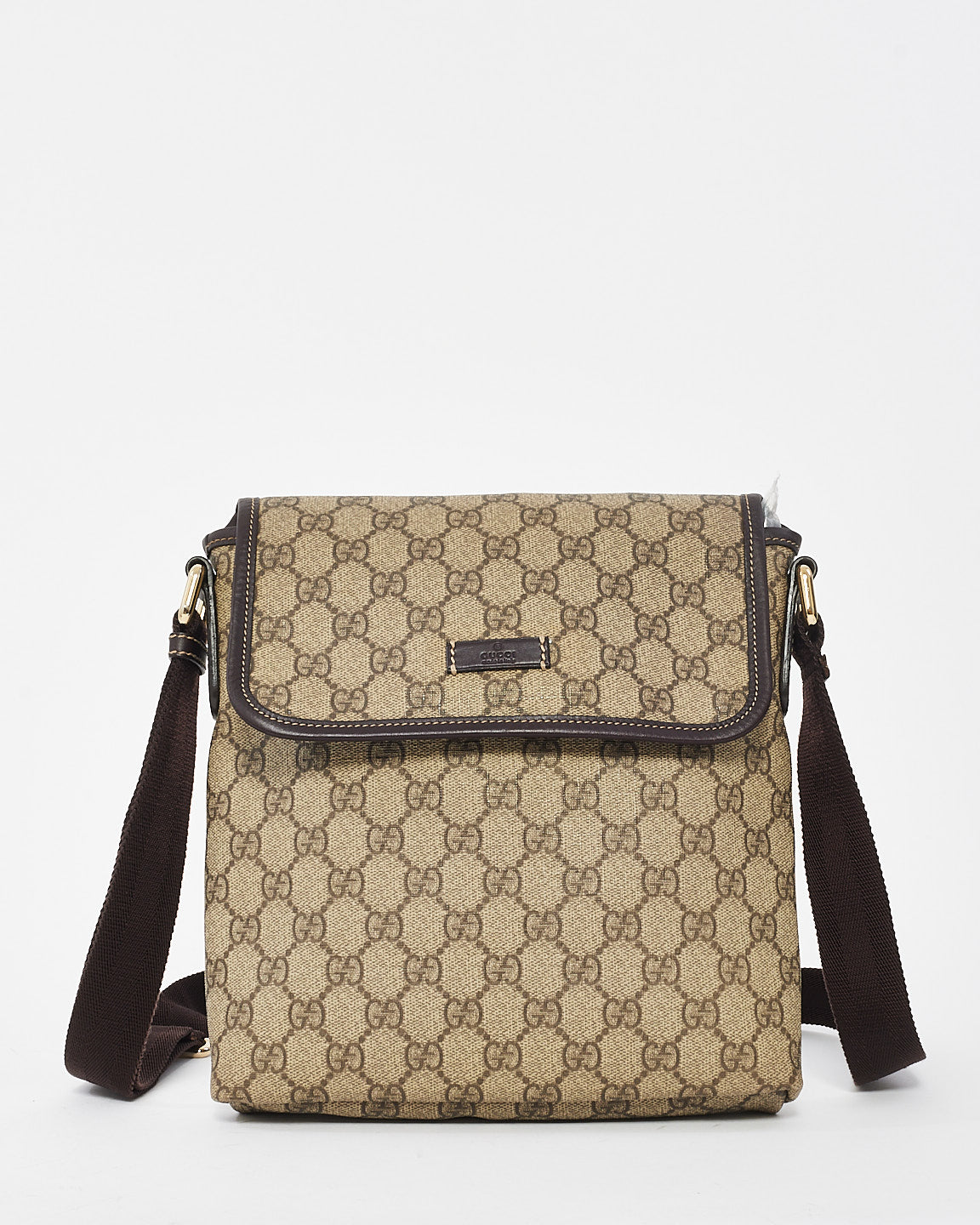 Sac messager à rabat en toile enduite suprême monogramme GG marron Gucci
