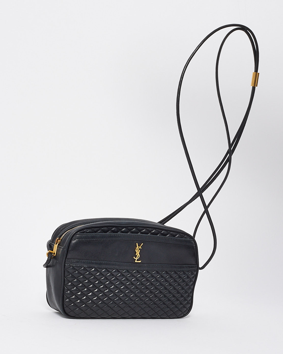 Saint Laurent Black Leather Victoire YSL Monogram Leather Camera Bag