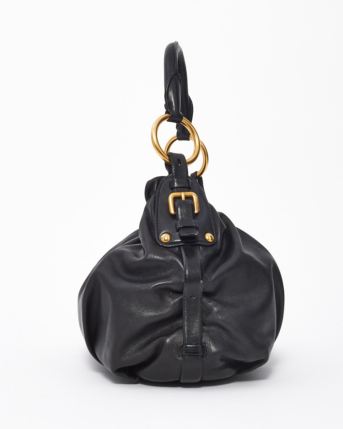Explore a Prada Black Leather Gathered Hobo Soft Shoulder Bag