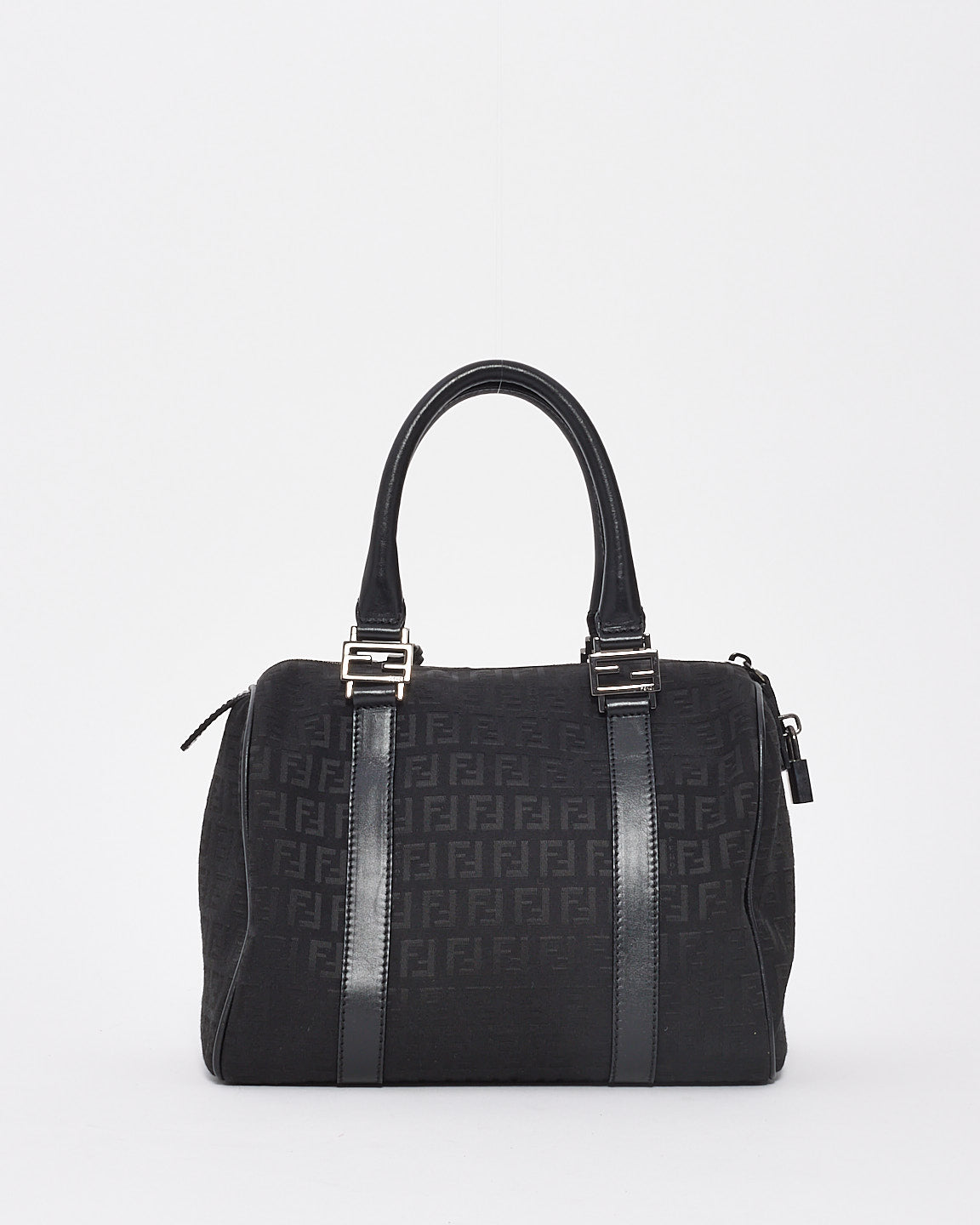 Fendi Black Zucchino Canvas Small Boston Bag