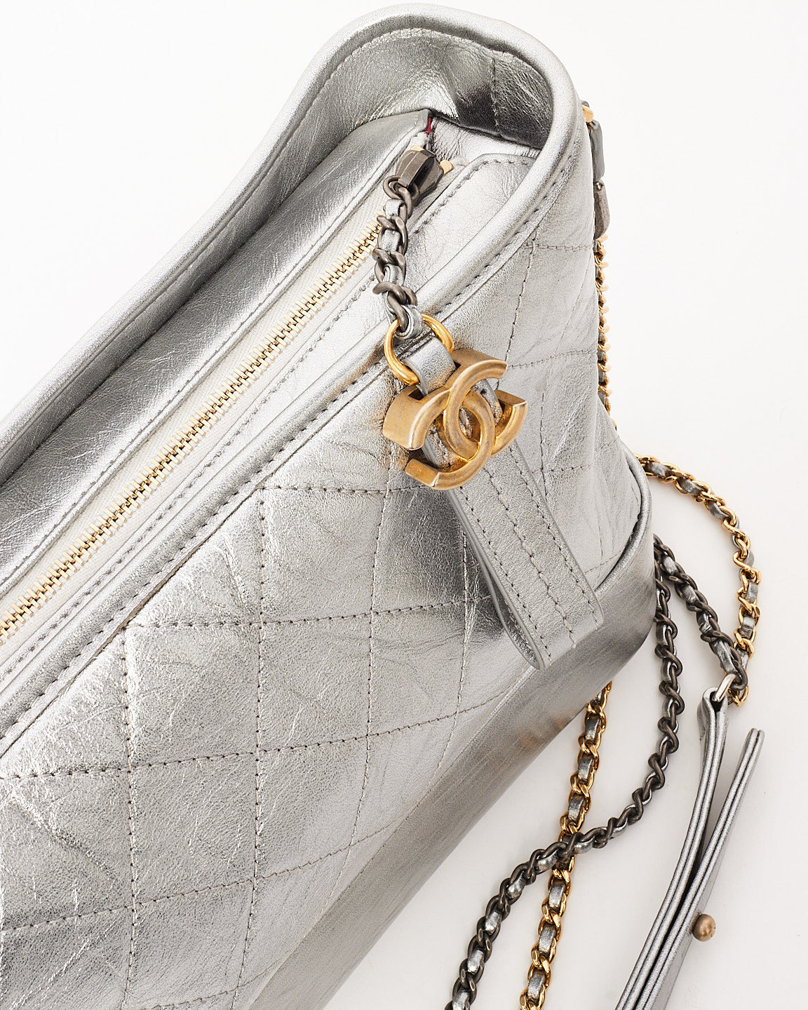 Chanel Silver Metallic Quilted Gabrielle Large Bag