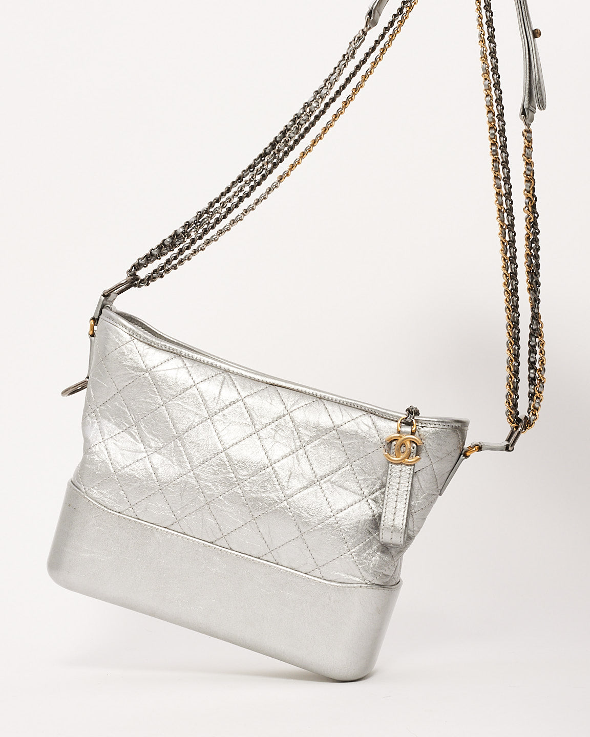 Chanel Silver Metallic Quilted Gabrielle Large Bag