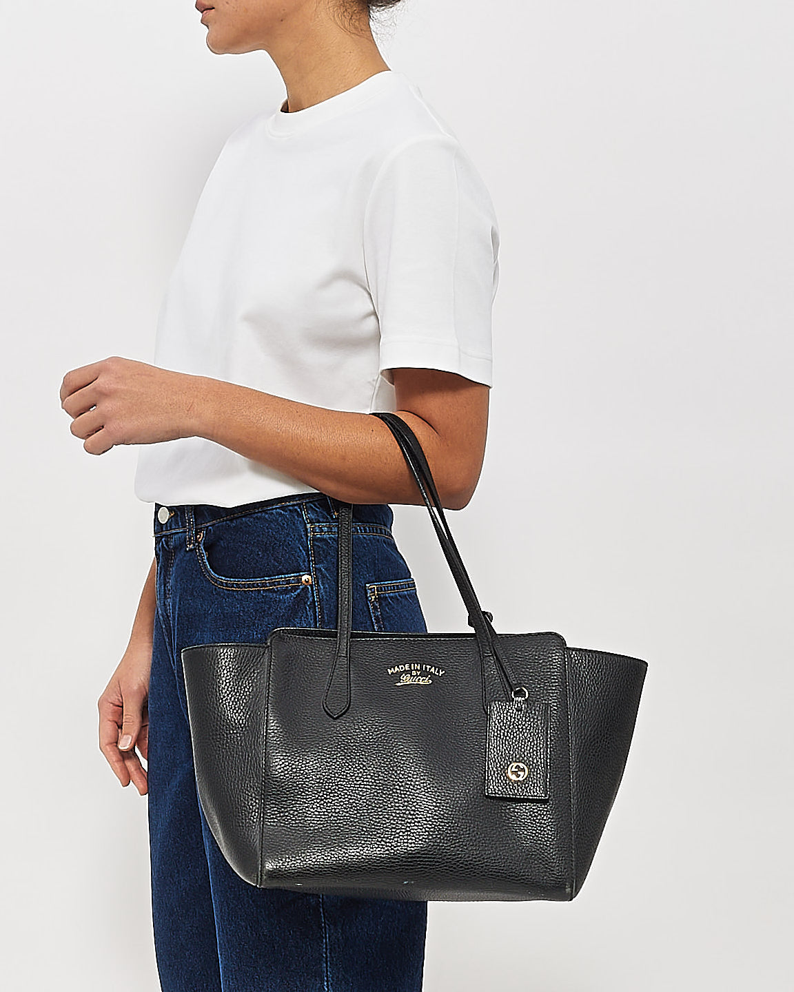 Gucci Black Pebbled Leather Small Swing Tote