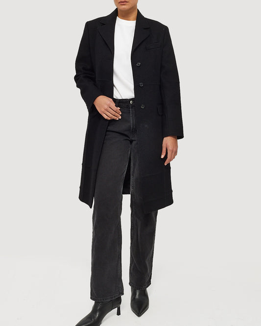 Prada Black Fleece Wool Long Coat - 42 (US 6)