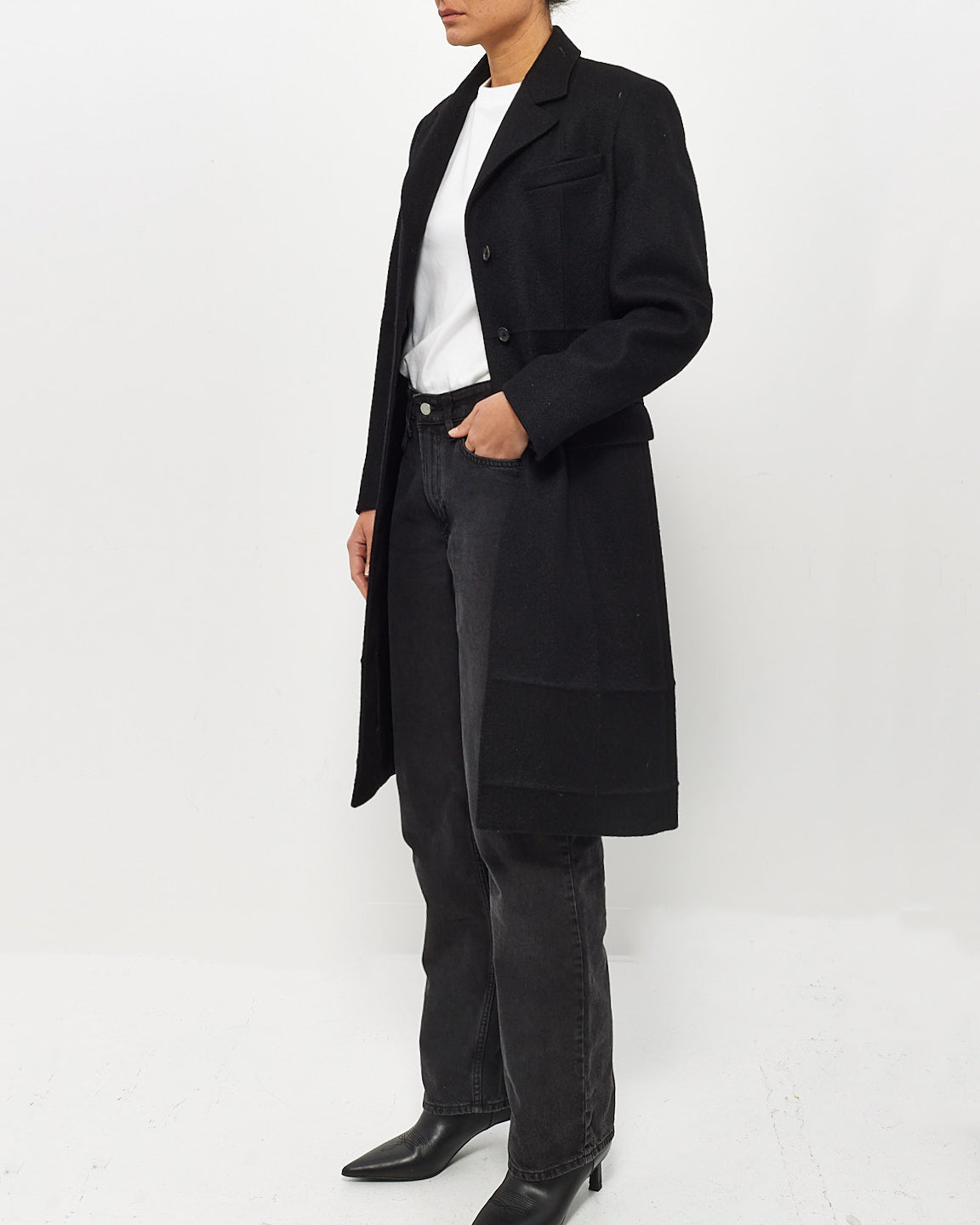 Prada Black Fleece Wool Long Coat - 42 (US 6)