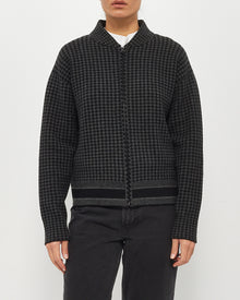  Dior Black/Grey Houndstooth Cashmere Zip Up Sweater - 6US