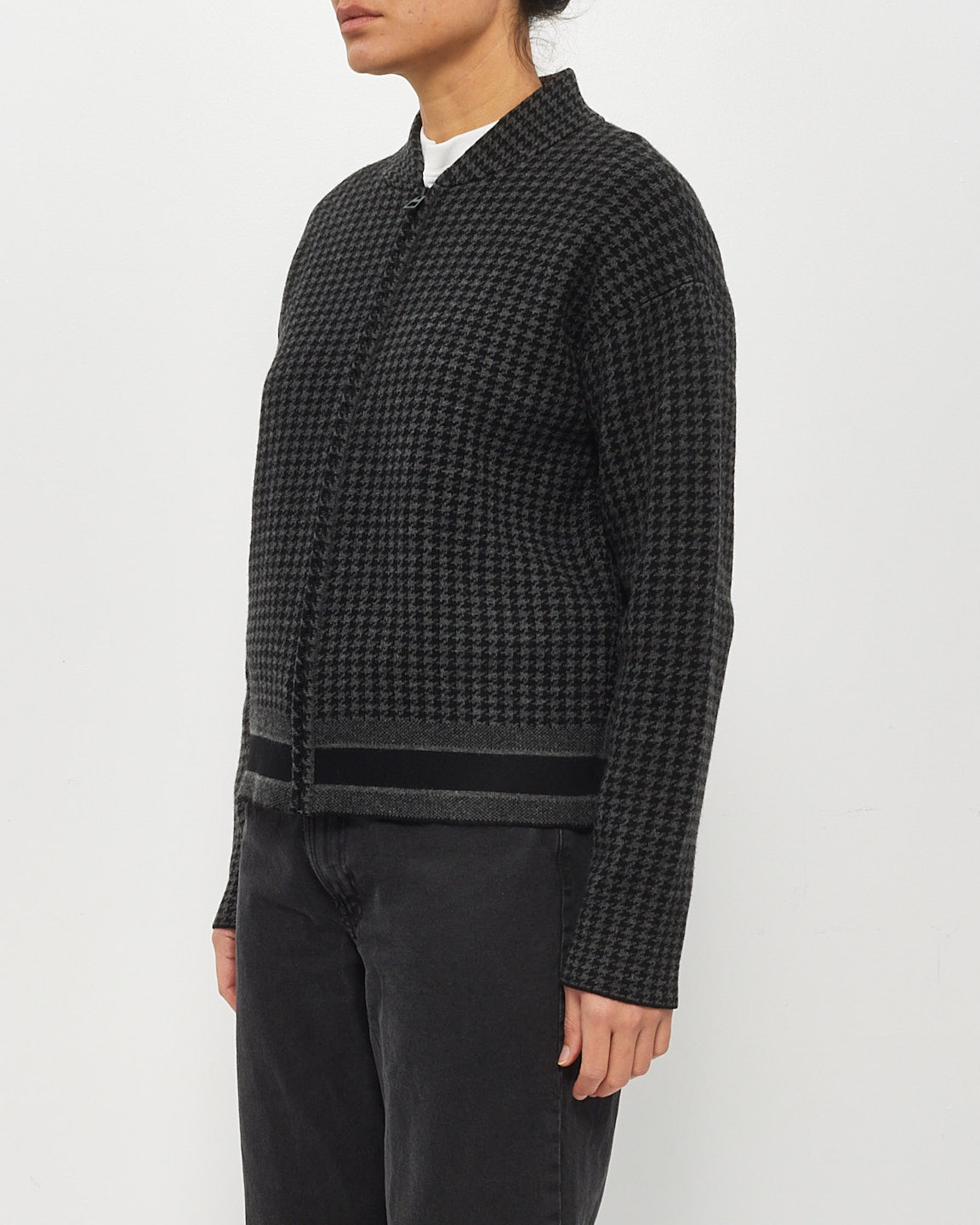 Dior Black/Grey Houndstooth Cashmere Zip Up Sweater - 6US