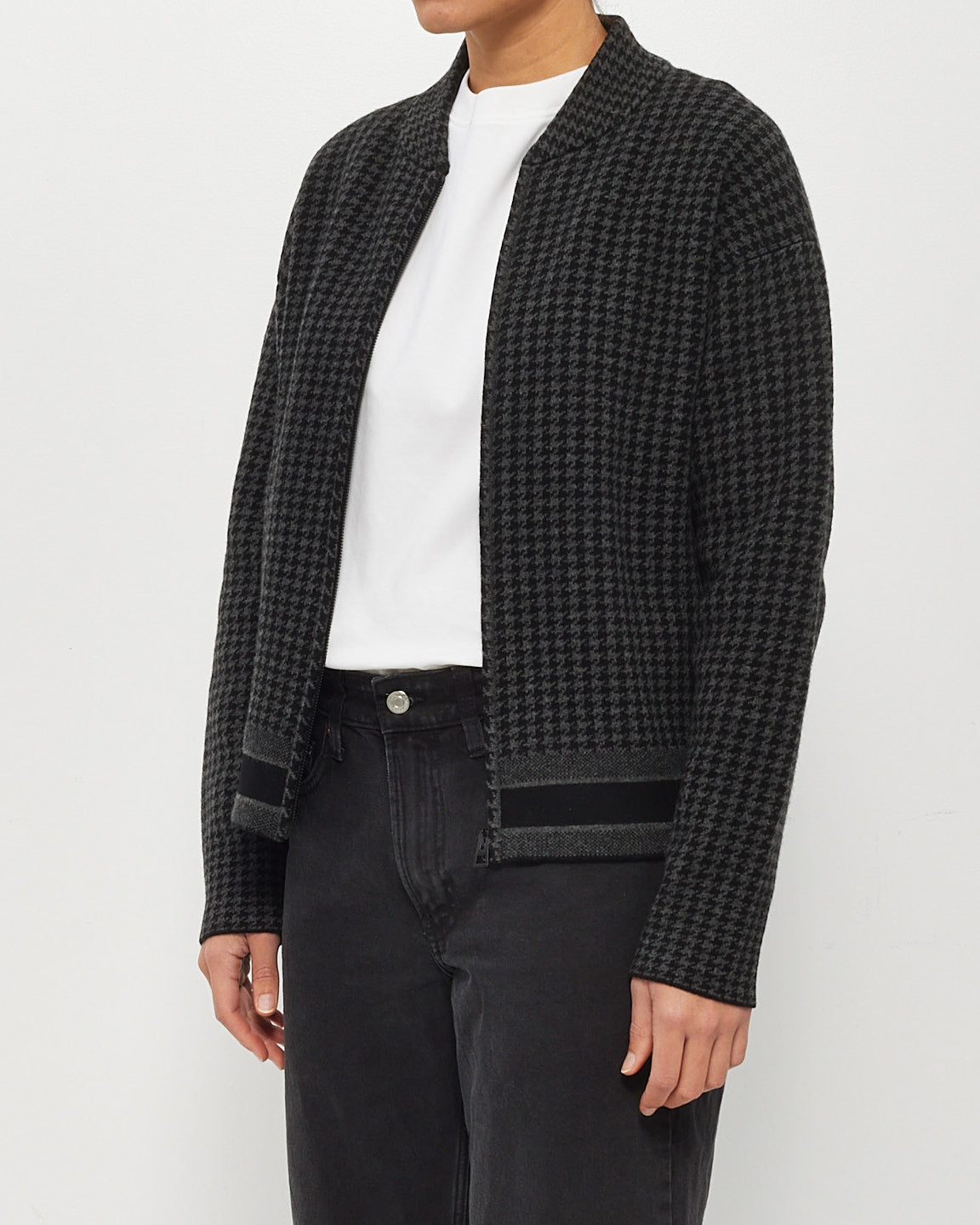 Dior Black/Grey Houndstooth Cashmere Zip Up Sweater - 6US