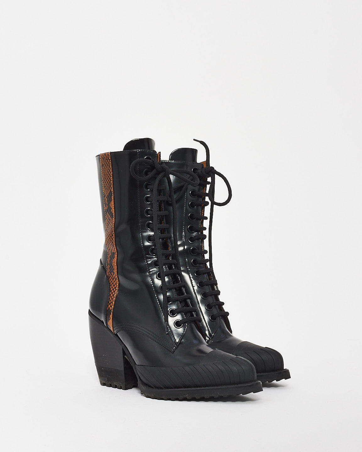 Chloé Black Glossed Leather Ryle Boots -38.5