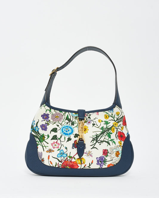 Sac Jackie Hobo moyen à imprimé Flora blanc/bleu Gucci