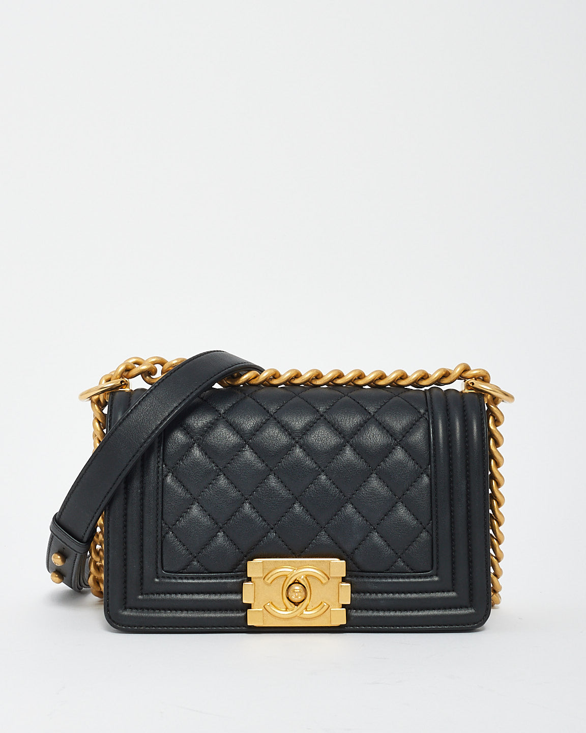 Chanel Black Lambskin Quilted Small Boy Bag GHW