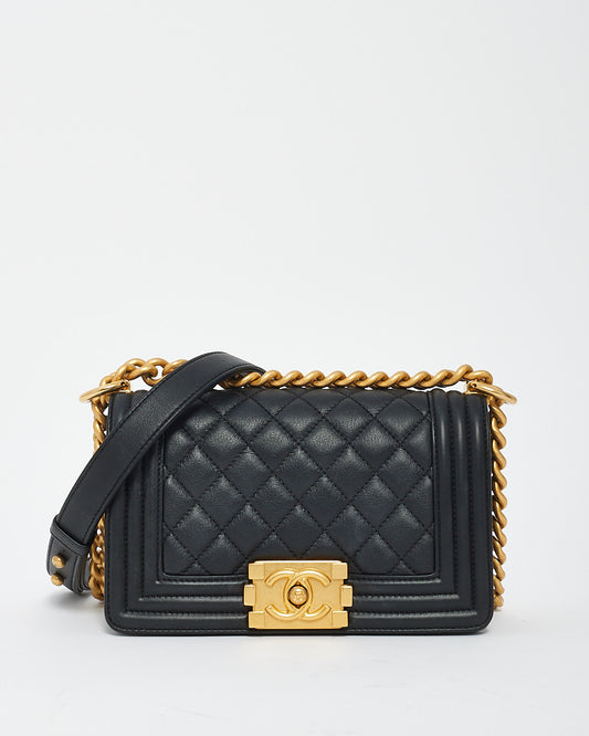 Sac petit garçon matelassé en cuir d'agneau noir Chanel GHW