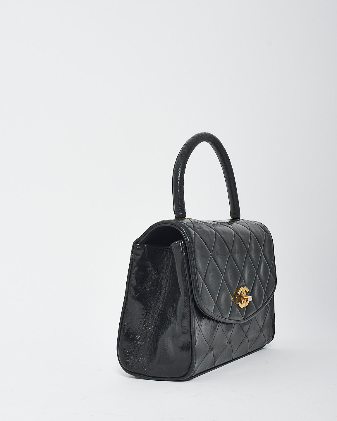 Chanel Vintage Black Lambskin Leather Kelly Bag