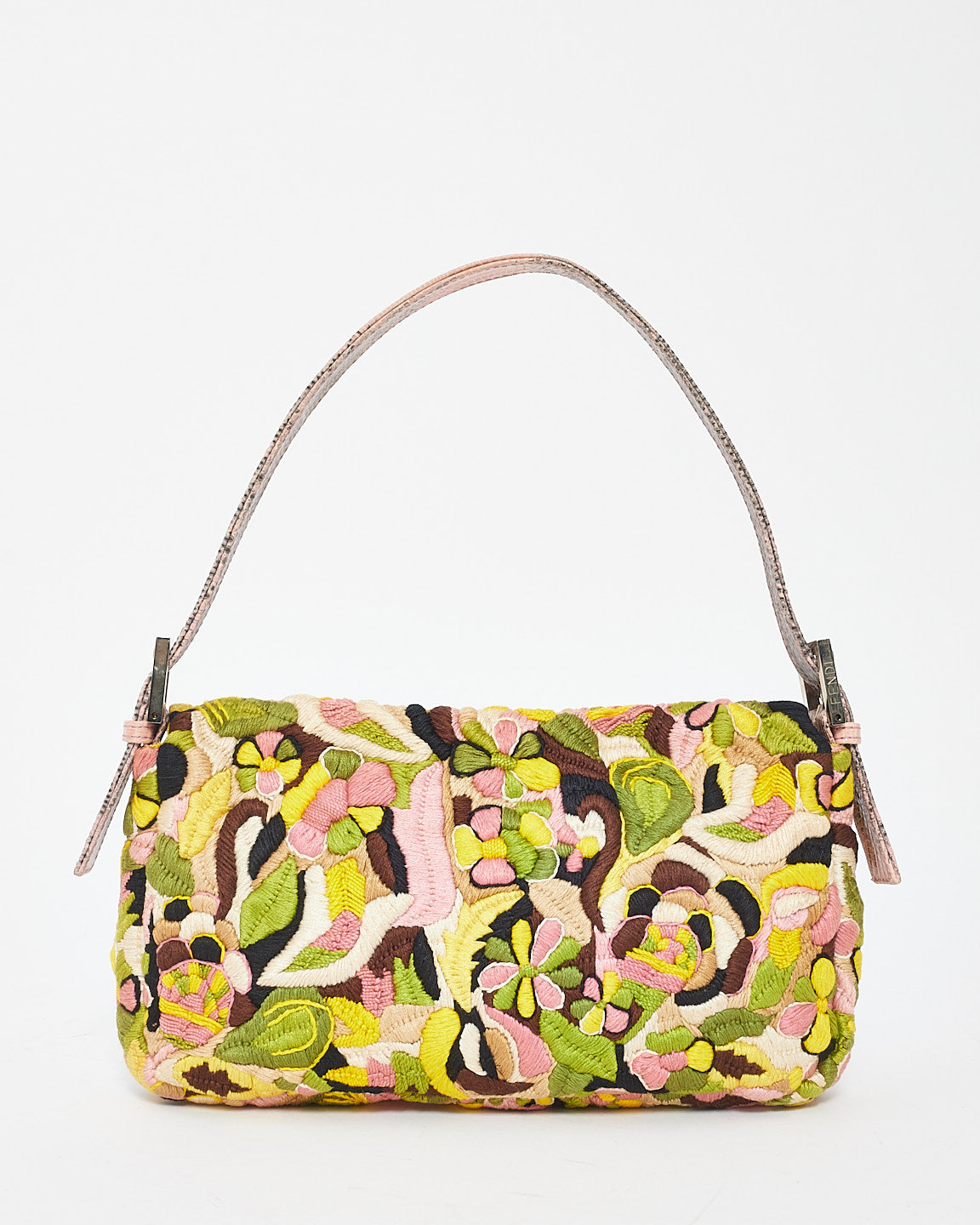 Fendi Multi Color Canvas Flower Graphic Print Vintage Baguette Shoulder Bag