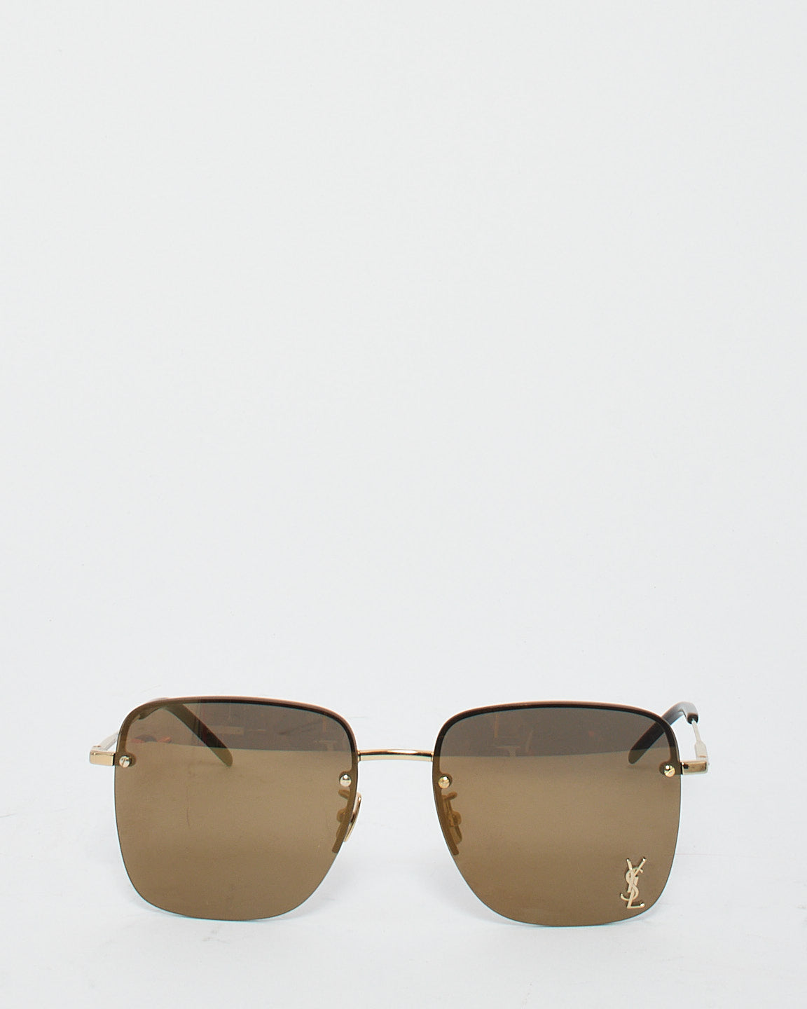 Saint Laurent Gold Metal Brown Lens Square Rimless Sunglasses SL312