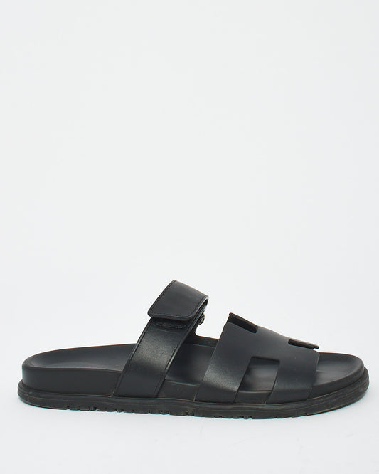 Hermès Black Leather Chypre Sandals - 40